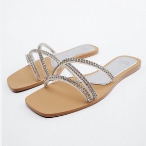 Zara flat sandals with rhinestone